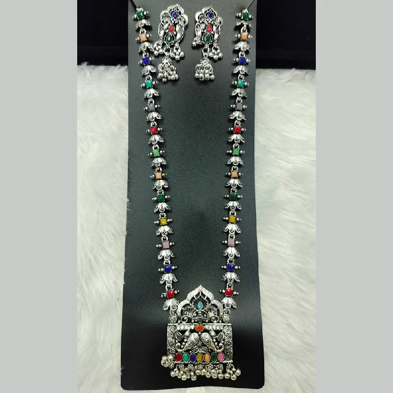 High-End Gold Necklace-Manisha Jewellery Oxidised Plated Pota Stone Long Necklace Set