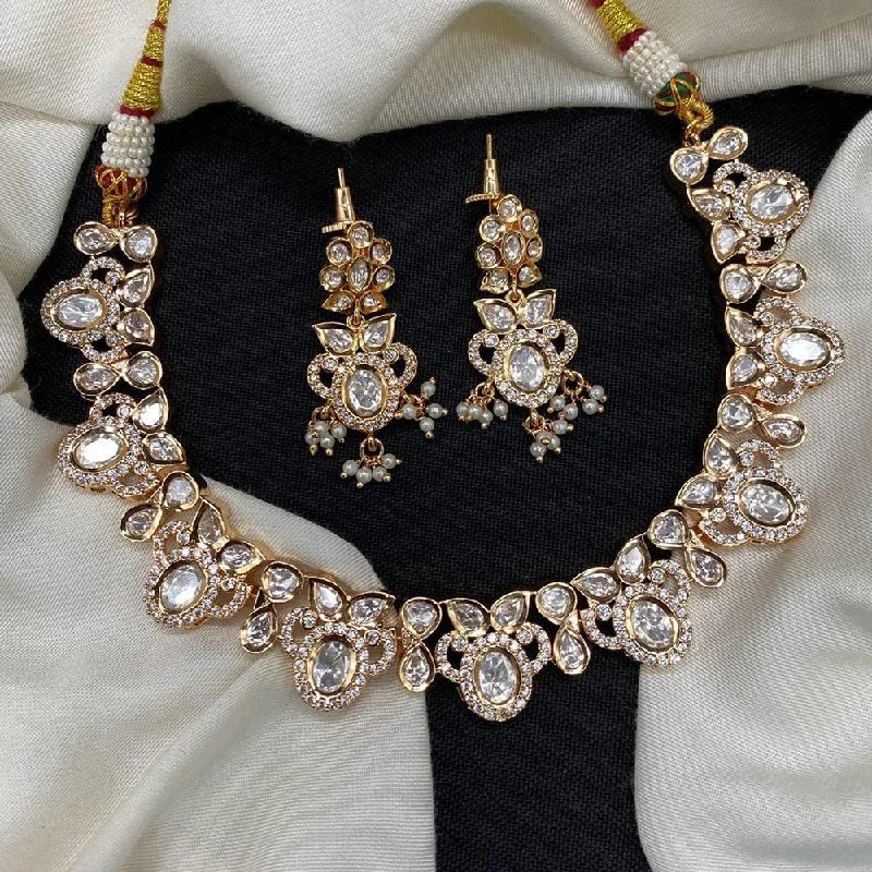 Elegant Gold Necklace-Amoliya Jewels Gold Plated Polki Kundan Stone Necklace Set