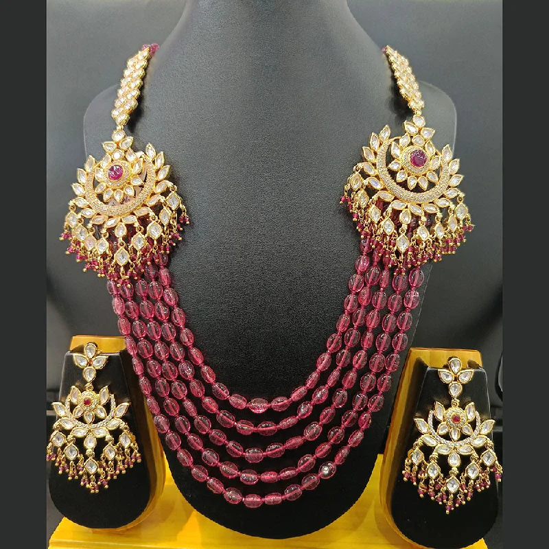 Fashionable Gold Necklace-Jain Jewellers Gold Plated Polki Kundan And Pearls Long Necklace Set