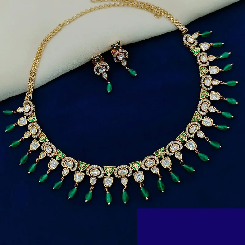 Unique Chain Necklace-Royal Kundan Jewellery Gold Plated Polki Kundan Beads Necklace Set