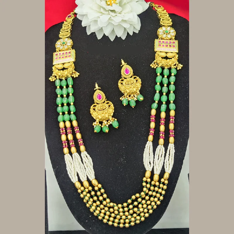 Stylish Pendant Necklace-Fancyla Gold Plated Kundan Stone And Pearls Multi Layer Long Necklace Set