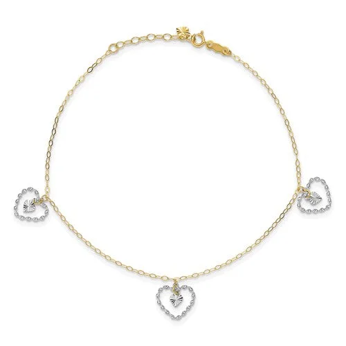 Bohemian Style Bracelets-Two Tone Heart Bracelet (14K)