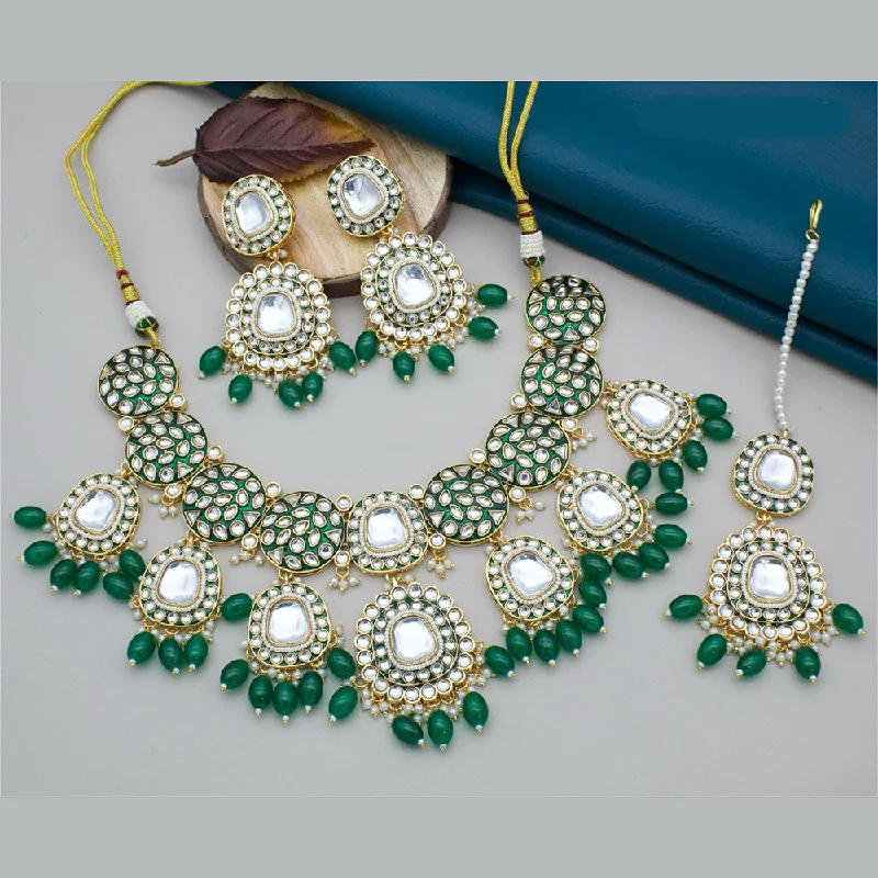 Beaded Charm Necklace-JCM Gold Plated Kundan Stone Pearl And Meenakari Necklace Set