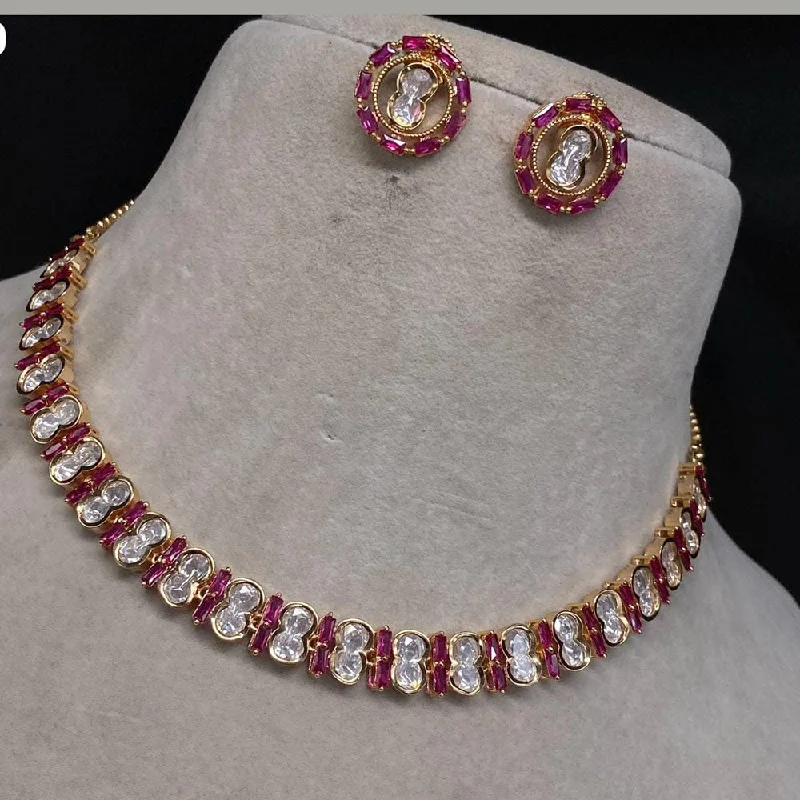 Wedding Pearl Necklace-Shagna Gold Plated Polki Kundan Necklace Set