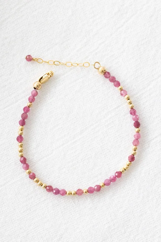 Double Cuff Bracelets-Pink Tourmaline Beaded Bracelet