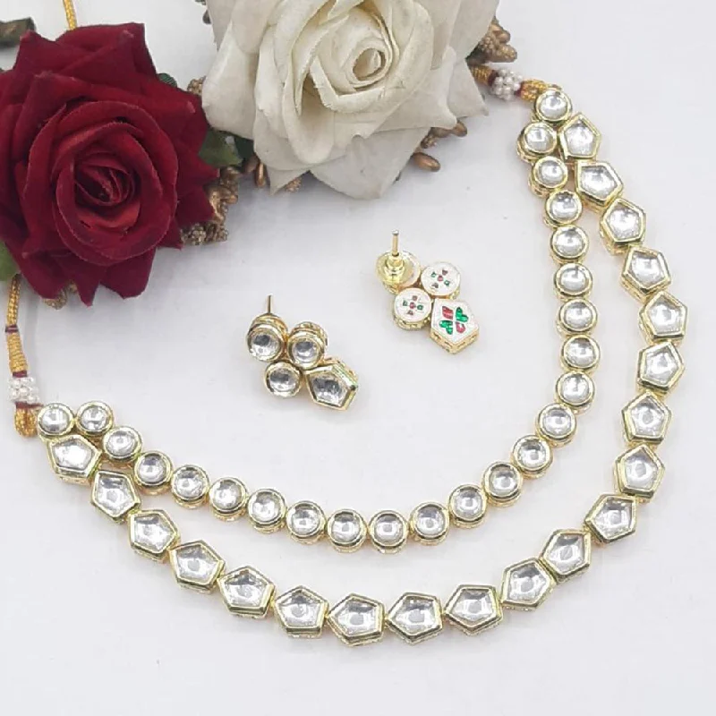 Fashionable Gold Necklace-SNERA Gold Plated Kundan Stone Necklace Set