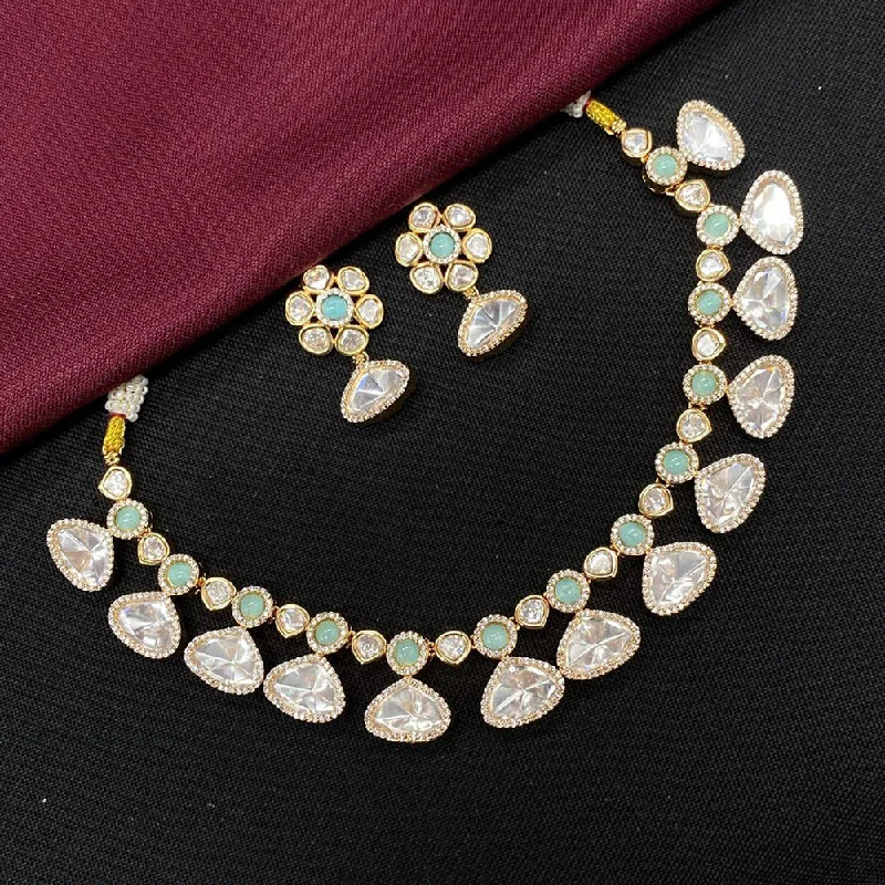 Lightweight Gold Necklace-Amoliya Jewels Gold Plated Polki Kundan Necklace Set