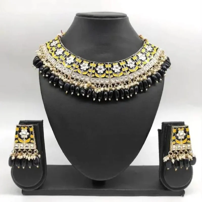 Artistic Crystal Necklace-Palak Art Gold Plated Kundan Stone And Meenakari Necklace Set