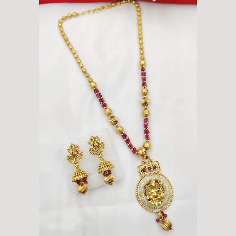 Silver Bar Necklace-Fancyla Gold Plated Kundan Stone And Lord Pearls Long Necklace Set