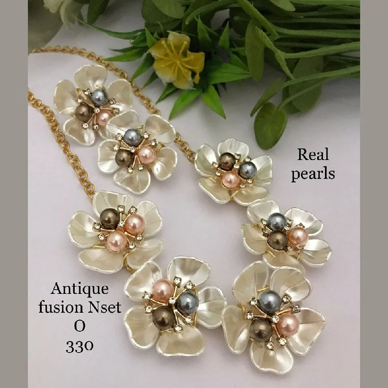 Delicate Gold Chain Necklace-FS Collection Gold Plated Antique Fusion Pearls Necklace Set