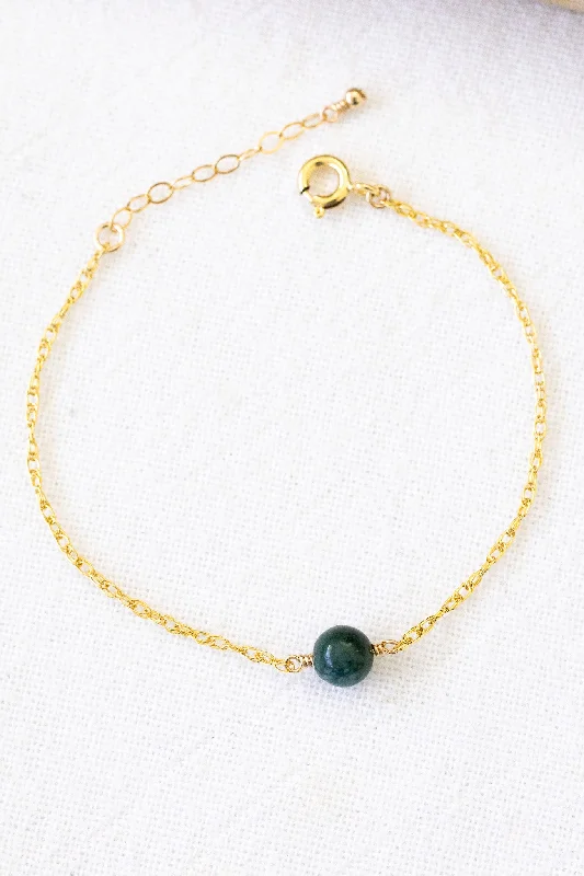 Personalized Gold Charm Bracelets-Moss Agate Mona Bracelet