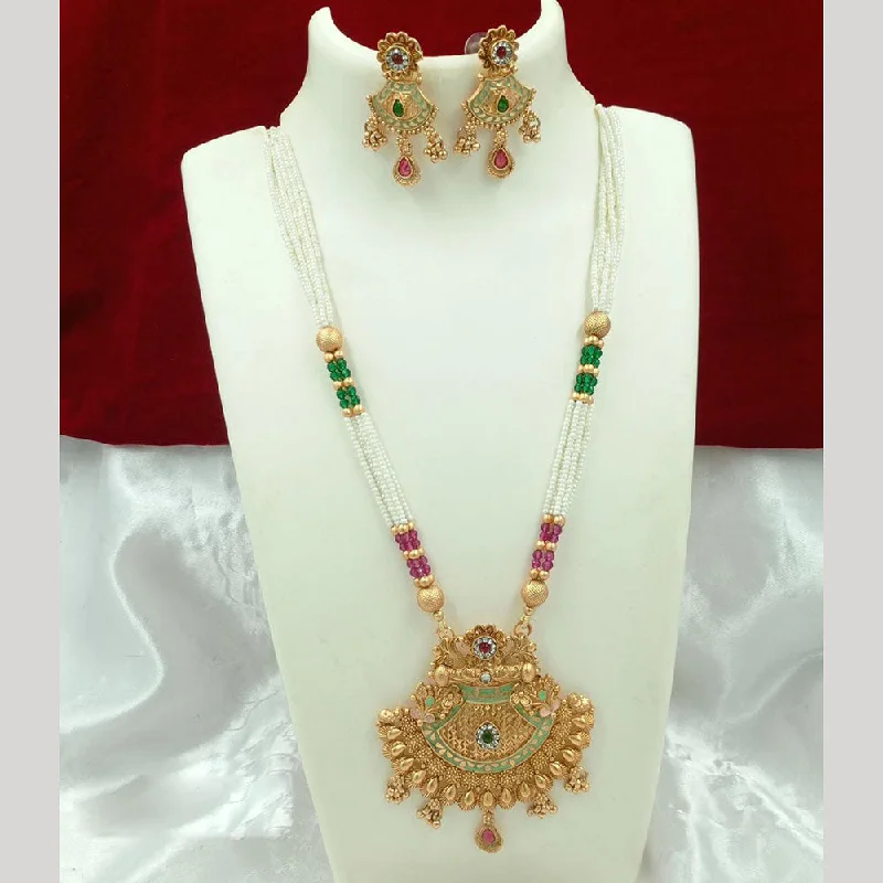 Customizable Birthstone Necklace-FS Collection Gold Plated Meenakari And Pearls Long Necklace Set