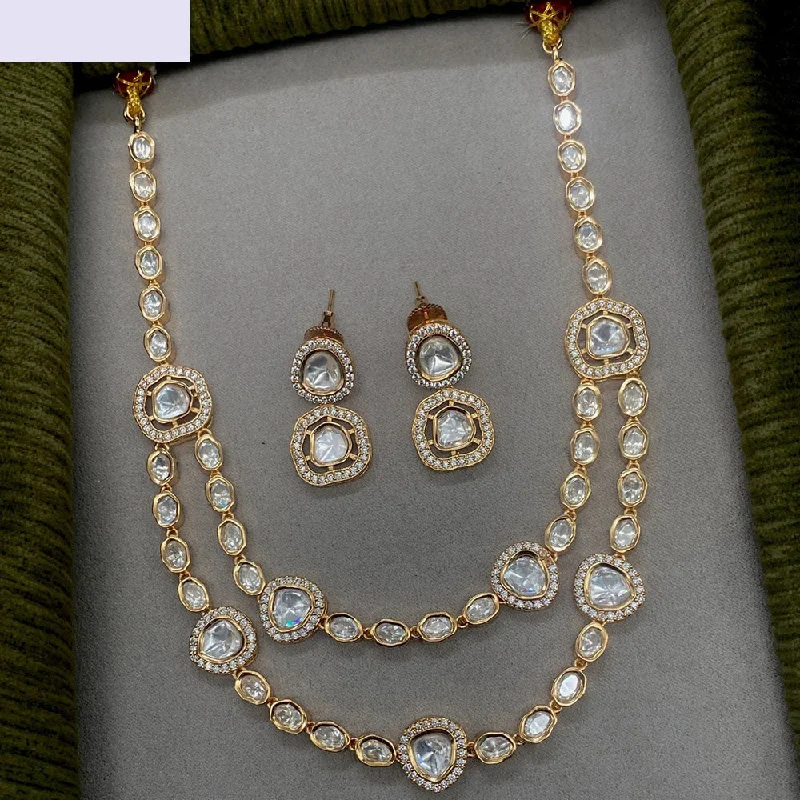 Gold Bar Necklace-Royal Kundan Jewellery Gold Plated Polki Kundan Necklace Set