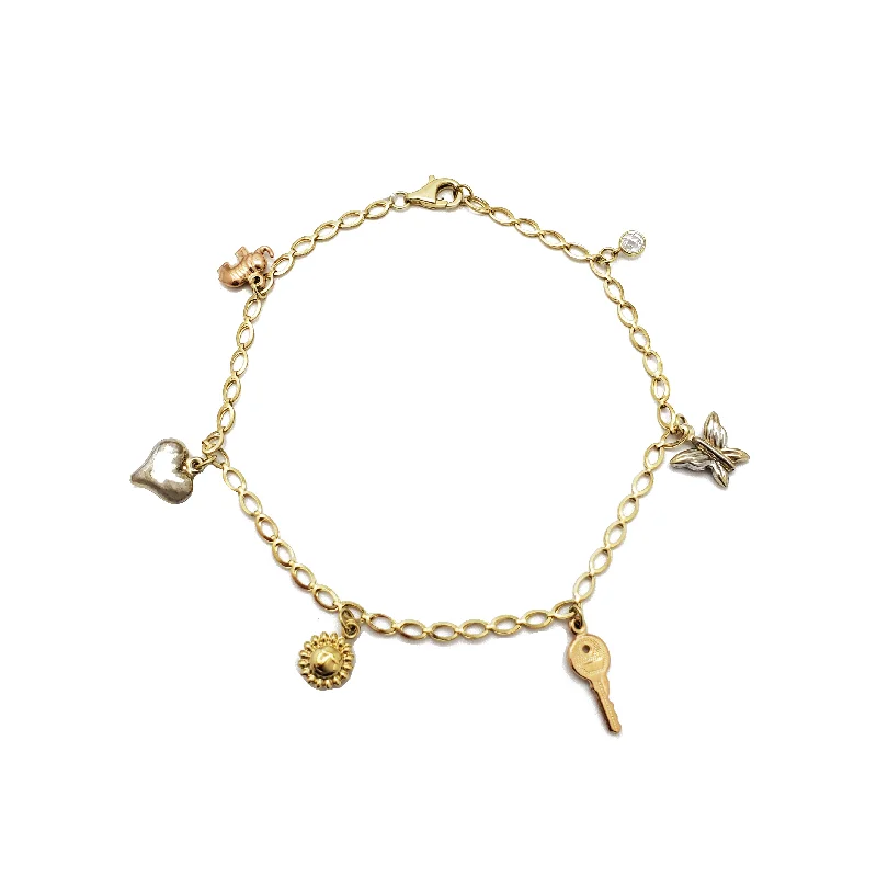 Gold and Diamond Bracelets-Tricolor Charm Anklet Bracelet (14K)