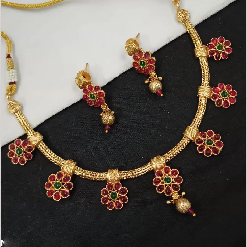 Custom Gold Pendant Necklace-Padmawati Bangles Gold Plated Pota Stone Necklace Set