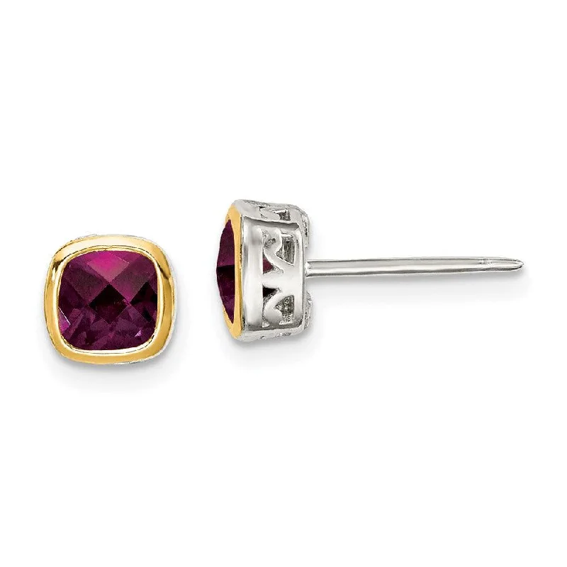 Diamond Heart Earrings-Sterling Silver w/ 14K Accent Rhodolite Garnet Square Stud Earrings