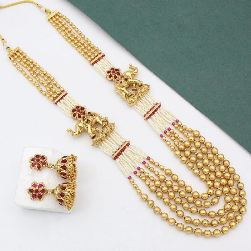 Gold Link Necklace-JCM Gold Plated Pota Stone And Pearls Long Necklace Set