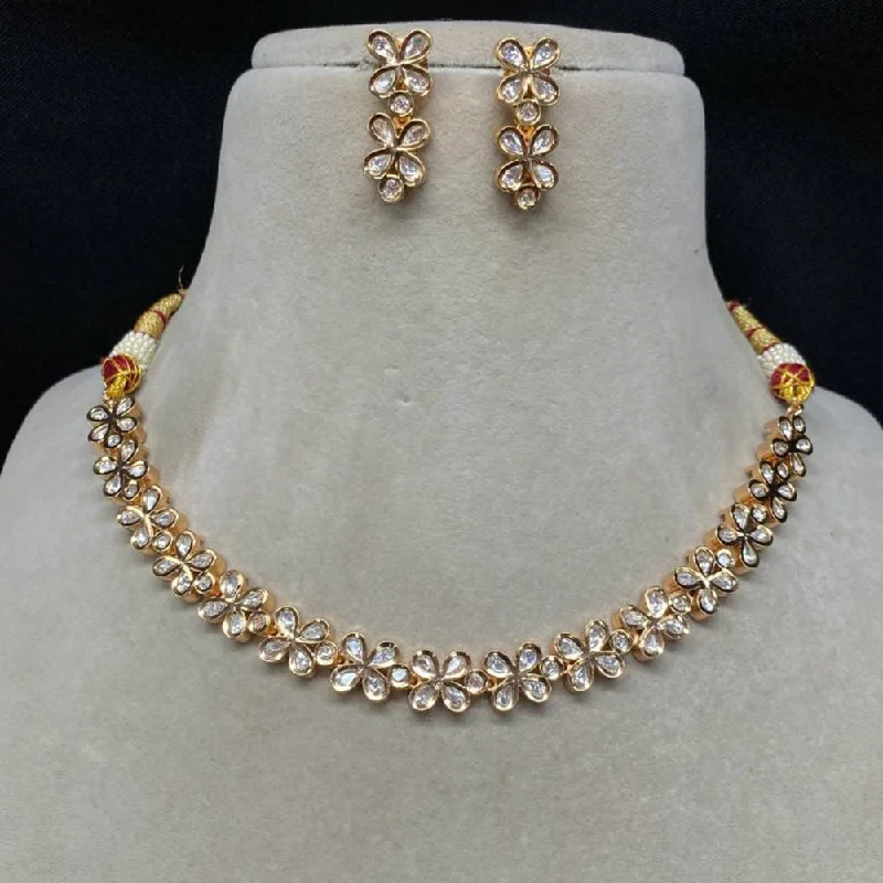 Gold Choker Necklace-Amoliya Jewels Gold Plated Polki Kundan Choker Necklace Set