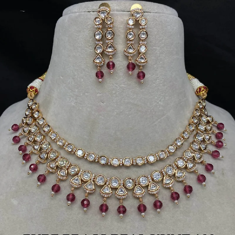 Silver Chain Necklace-Amoliya Jewels Gold Plated Polki Kundan Necklace Set