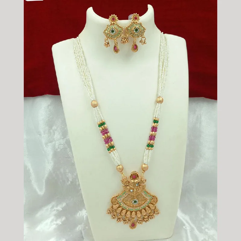 Heart Pendant Necklace with Diamonds-FS Collection Gold Plated Meenakari And Pearls Long Necklace Set