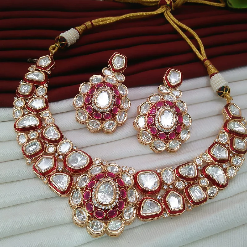 Rose Gold Heart Necklace-Everlasting Quality Jewels Gold Plated Polki Kundan Necklace Set