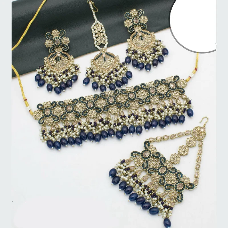 Stylish Pendant Necklace-Manisha Jewellery Gold Plated Crystal Stone And Beads Necklace Set