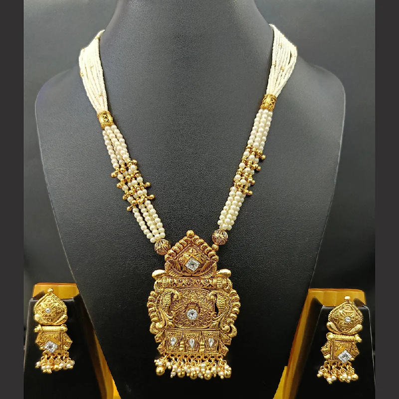 Personal Name Necklace-Jain Jewellers Gold Plated Austrian Stone And Pearl Long Necklace Set