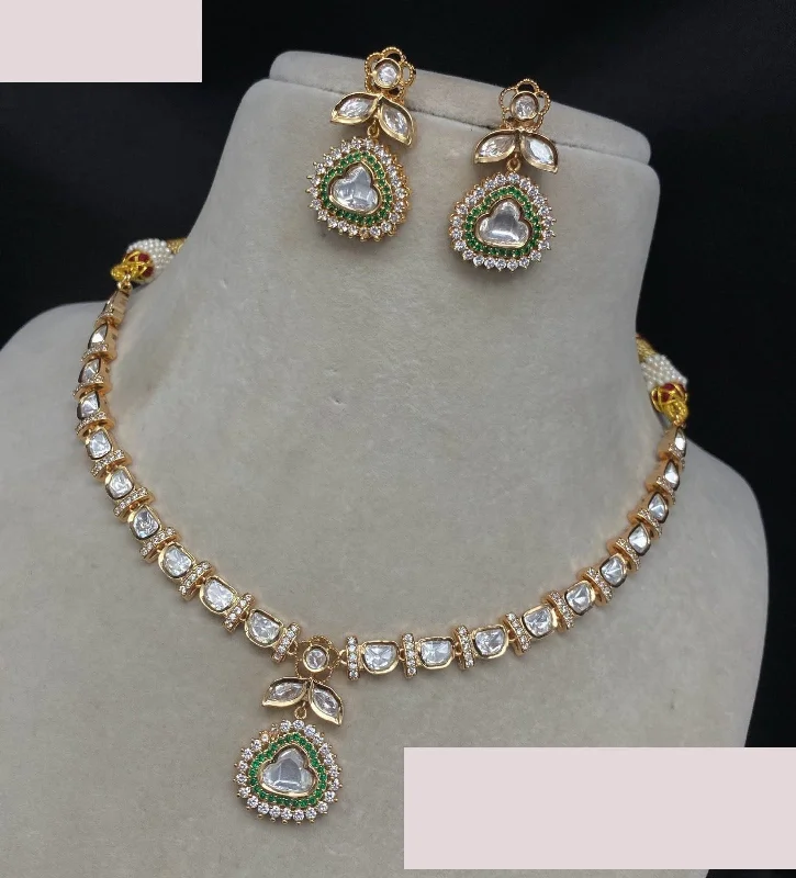 Rose Gold Heart Necklace-Royal Kundan Jewellery Gold Plated Polki Kundan Necklace Set