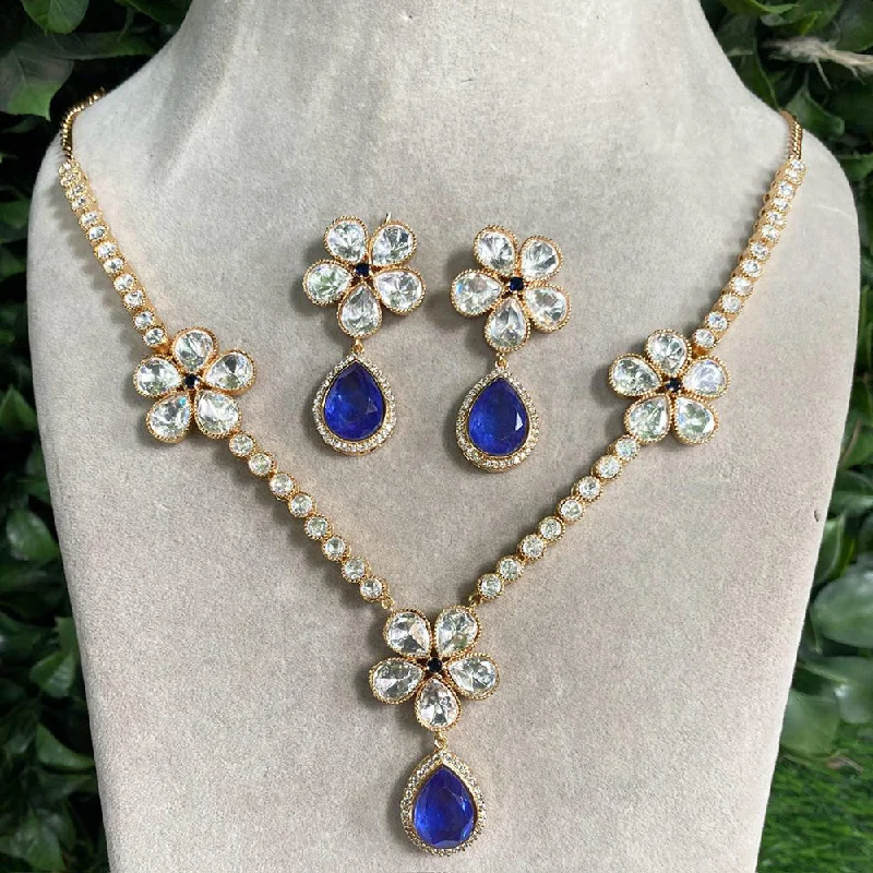 Heart Shaped Gold Necklace-Amoliya Jewels Gold Plated Polki Kundan Necklace Set