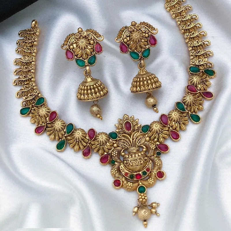 Luxury Pearl Necklace-Manisha Jewellery Gold Plated Pota Stone Necklace Set