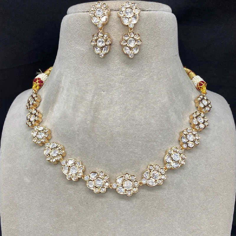 Gold Statement Necklace-Royal Kundan Jewellery Gold Plated Polki Kundan Necklace Set