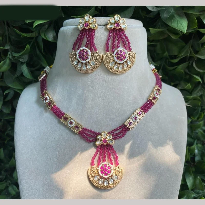 Personal Initial Necklace-Amoliya Jewels Gold Plated Polki Kundan Stone And Pearls Necklace Set