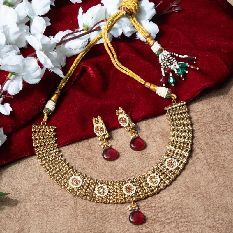 Unique Heart Necklace-ChicCharm Jewellery Brass And Copper Gold Plated Rajwadi Necklace Set