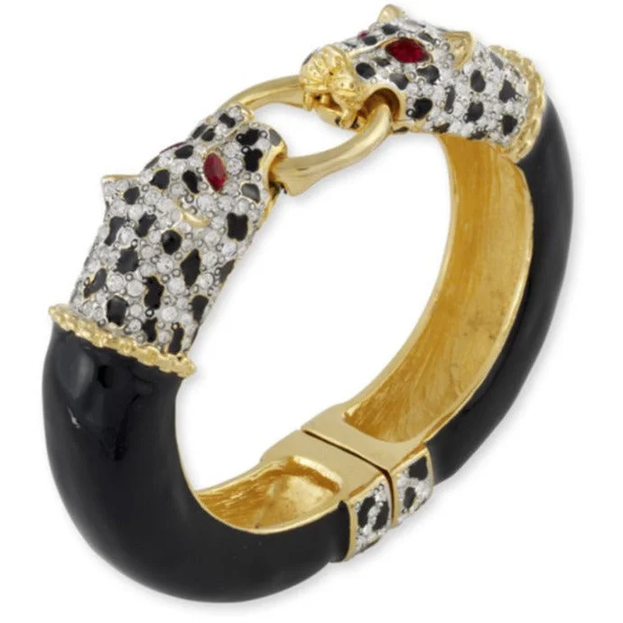 Gold and Diamond Bangles Set-Black Crystal Leopard Bangle