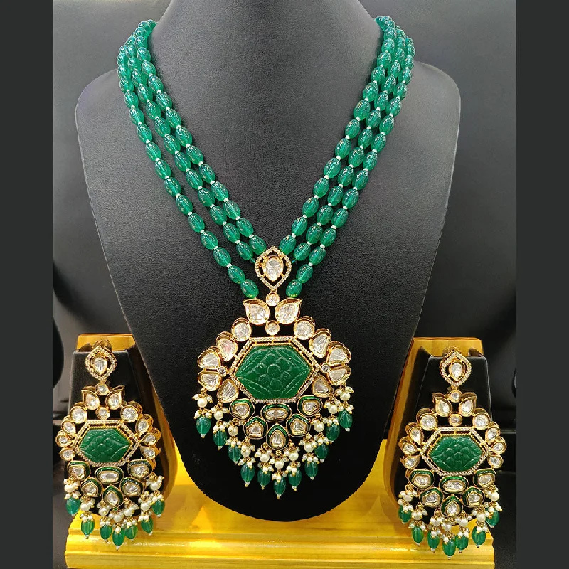 Luxurious Sapphire Necklace-Jain Jewellers Gold Plated Polki Kundan And Pearls Long Necklace Set