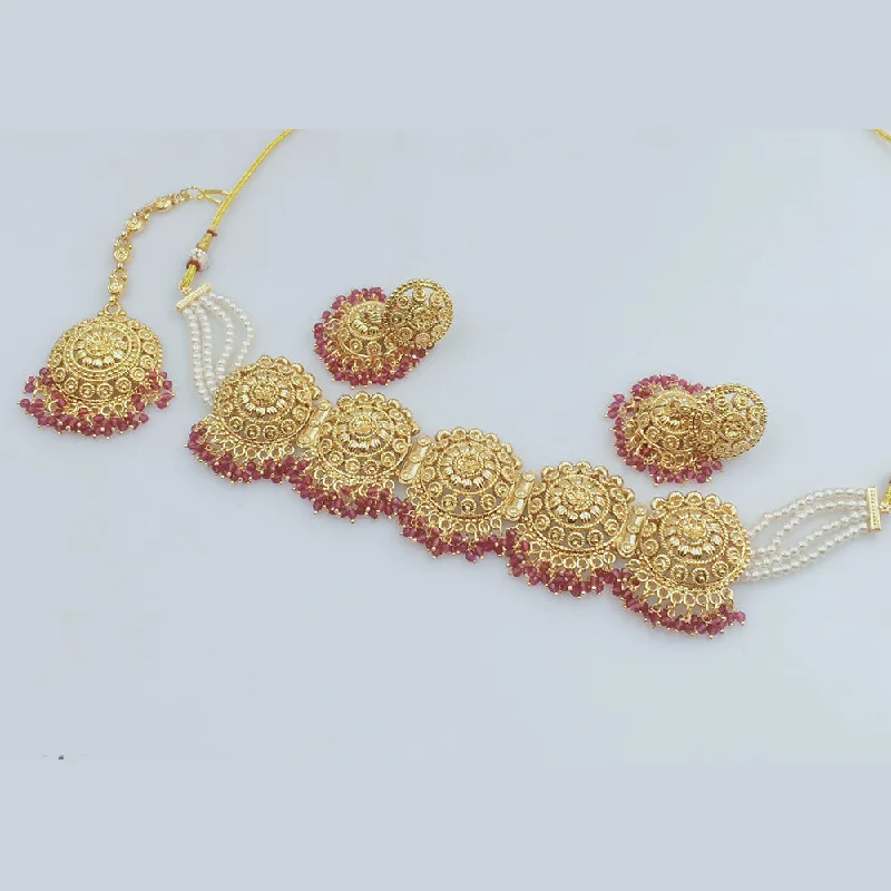 Cute Animal Pendant Necklace-Rajwadi Collection Gold Plated Pota Stone And Pearl  Choker Necklace Set