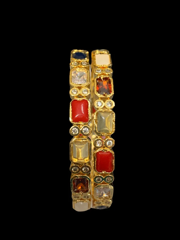 Ethnic Gold Bangles-B1 Navratan cz bangles - set of 2 ( READY TO SHIP )