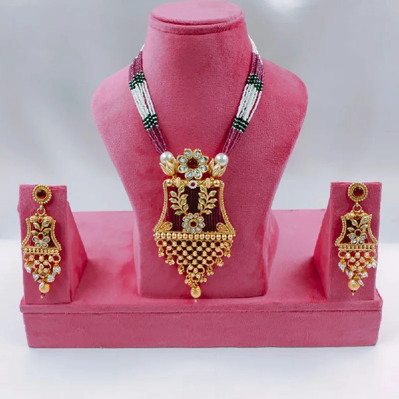 Chunky Chain Necklace-Akruti Collection Gold Plated Kundan Stone And Pearls Necklace Set