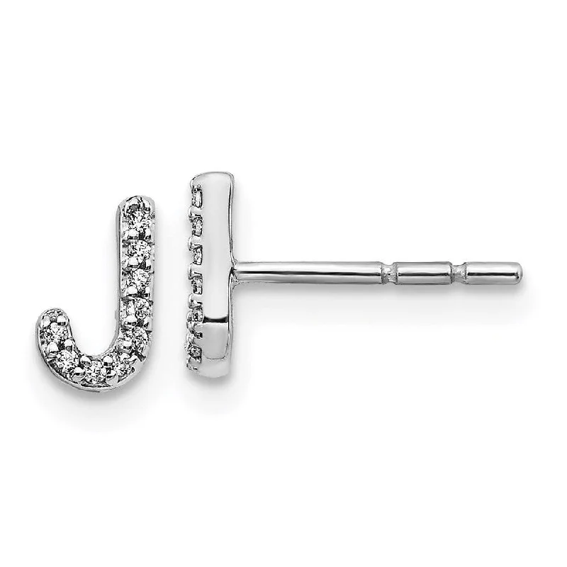 Lightweight Dangle Earrings-14k White Gold Diamond Initial J Earrings