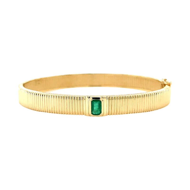 Vintage Diamond Bangles-Emerald Fluted Bangle Bracelet