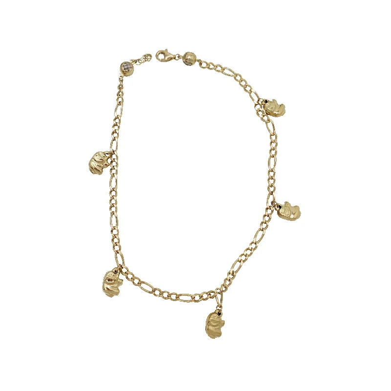 Unique Gemstone Bracelets-Elephant Charms Figaro Anklet Bracelet (14K)