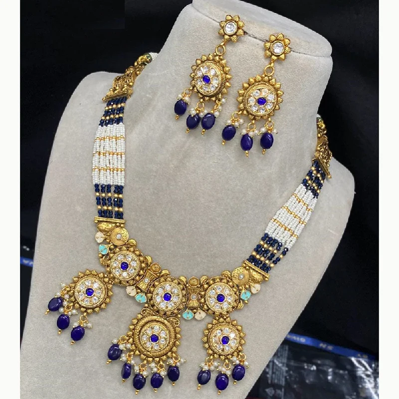 Double Layer Gold Necklace-Amoliya Jewels Gold Plated Kundan Stone And Pearls Meenakari Necklace Set