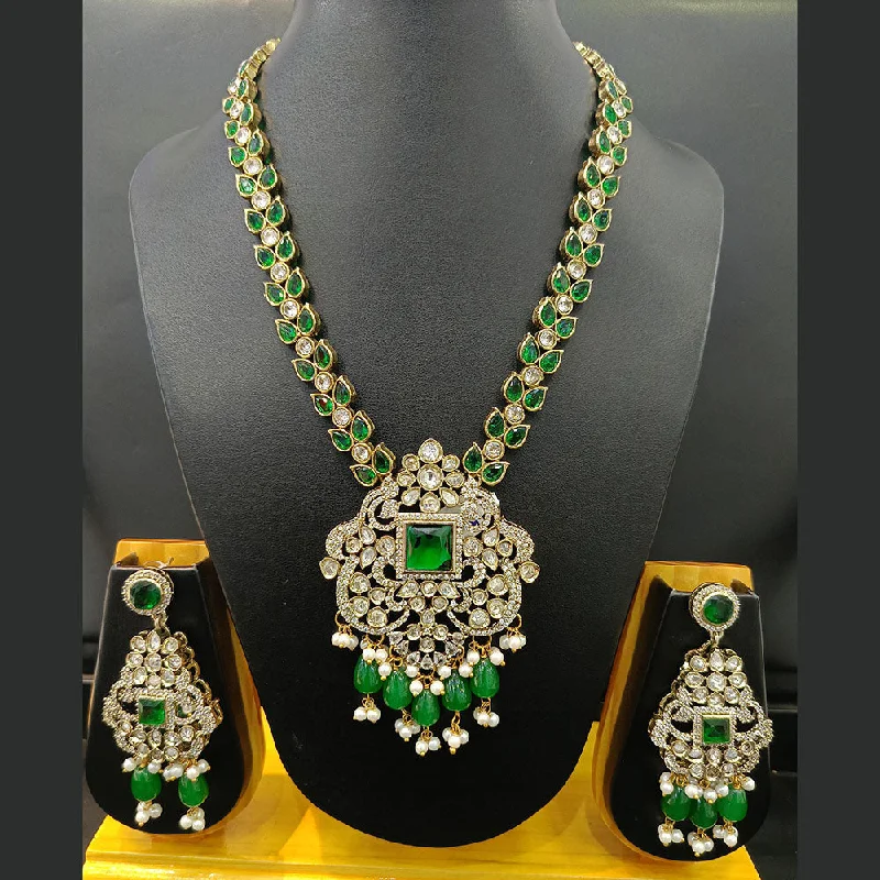 Personalized Gold Necklace-Jain Jewellers Gold Plated Polki Kundan Long Necklace Set