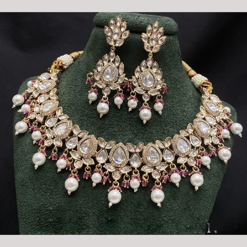 Designer Gold Necklace-Amoliya Jewels Gold Plated Polki Kundan Choker Necklace Set