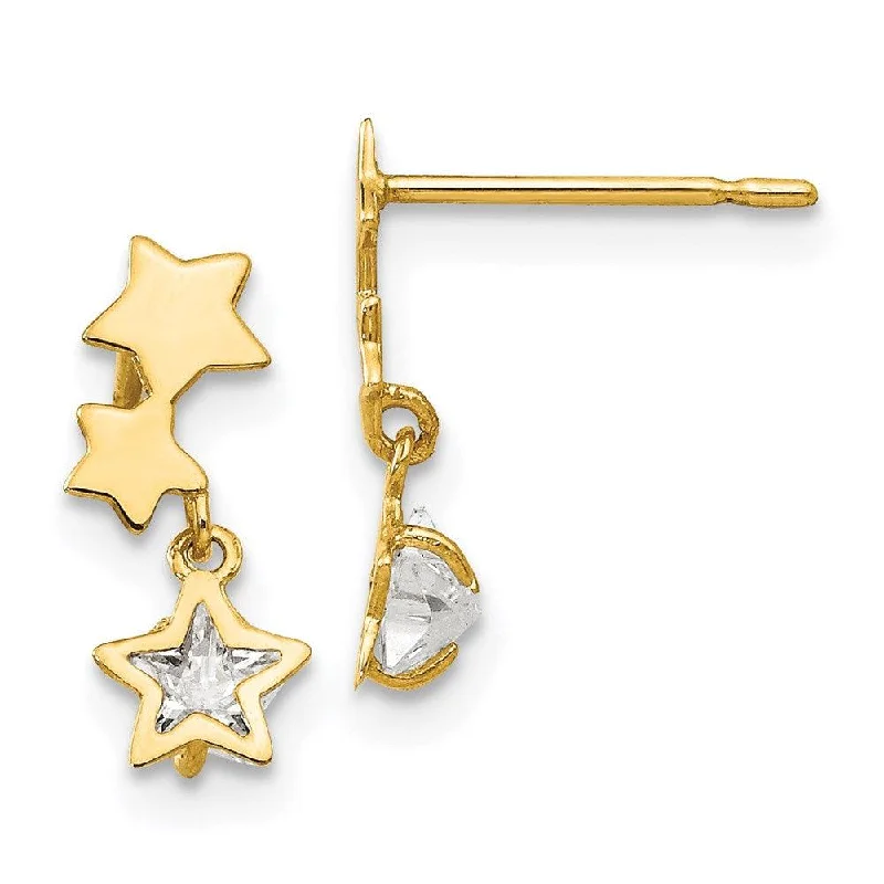 Vibrant Gemstone Earrings-Madi K Kid's 14k  CZ  Star Dangle Post Earrings