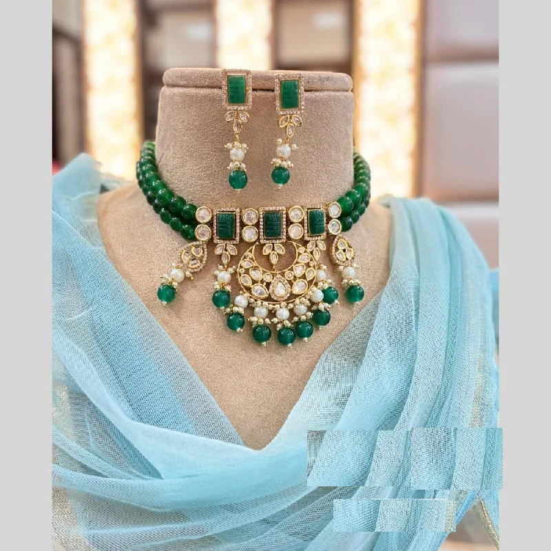 Vintage Pearl and Gold Necklace-Jewel Addiction Gold Plated Polki Kundan And Beads Choker Necklace Set