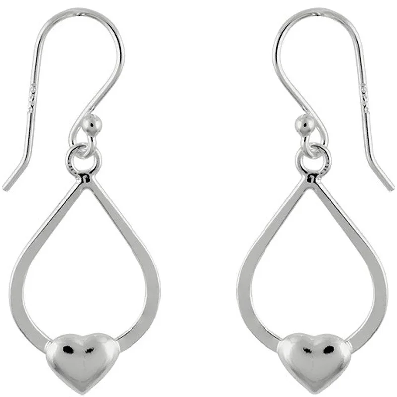 Chunky Gold Earrings-Classic Women's Earrings - Sterling Silver Teardrop with Heart on Bottom | A-2027