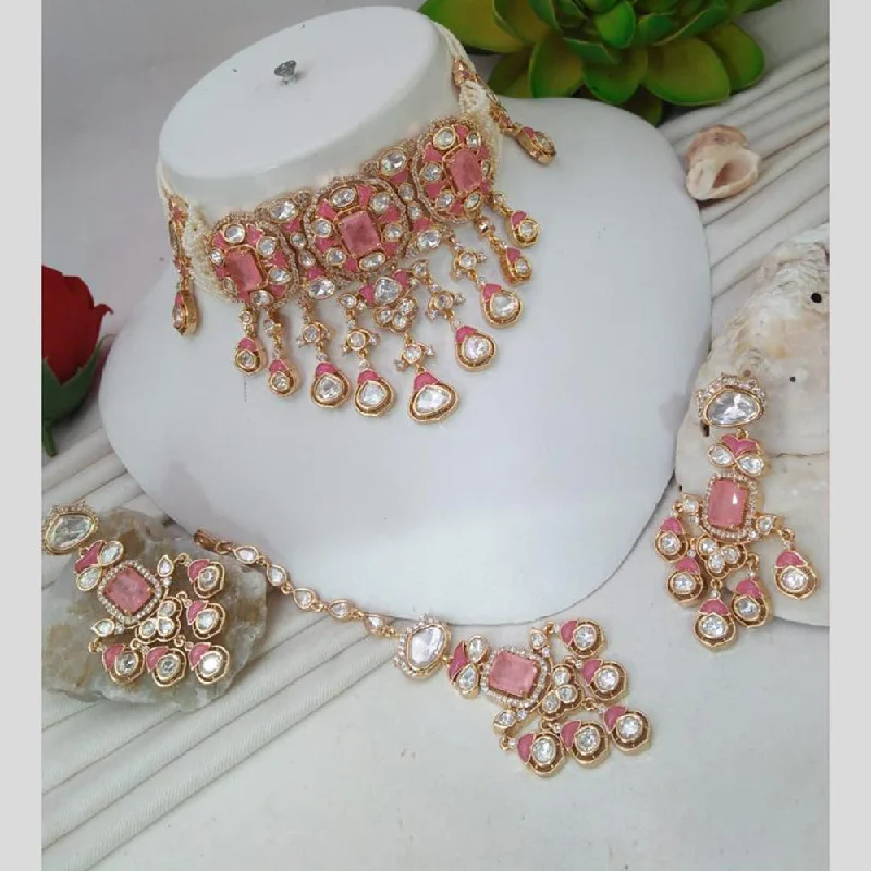 Silver Heart Necklace-Everlasting Quality Jewels Gold Plated Polki Kundan Choker Necklace Set