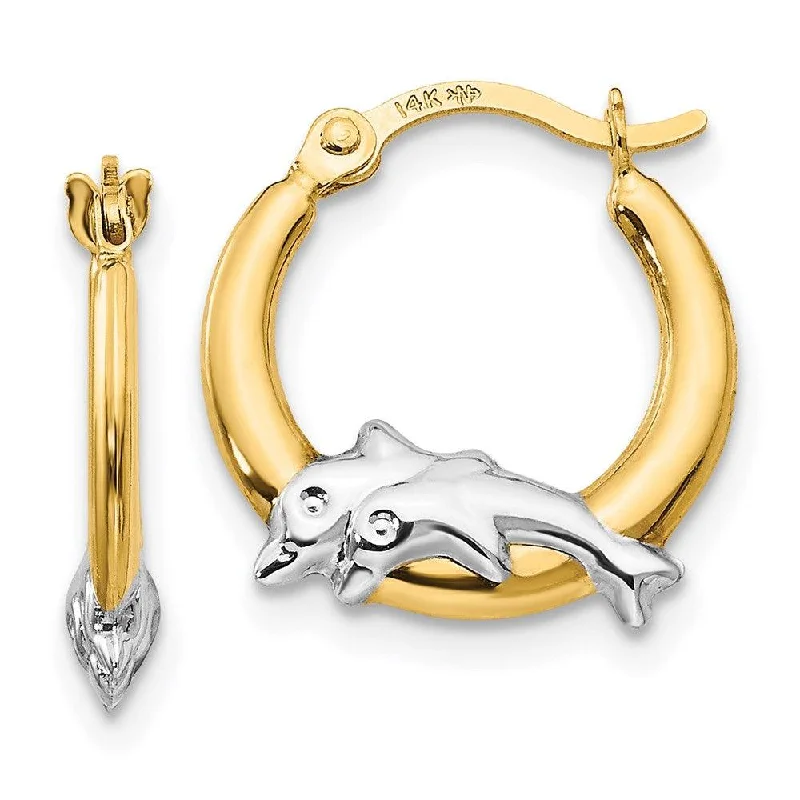 Unique Dangle Earrings-Madi K Kid's 14K  w/Rhodium Dolphin Hoop Earrings