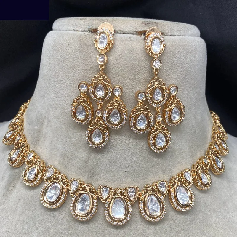 Art Nouveau Necklace-Royal Kundan Jewellery Gold Plated Polki Kundan Necklace Set